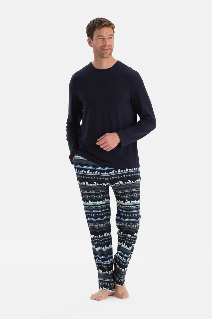 Lacivert Bisiklet Yaka Uzun Kollu Tişört Pantolon Takım 4.2 (5)